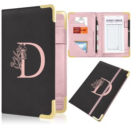 YeeCASE Server Book, Alphabet Waitress Book for Waitress, Leather Waitess Book with Zipper Pocket, Server Manual Checkbook Fits Server Apron (D)