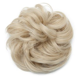 Hair Bun Extensions Messy Curly Wavy Hair Scrunchies Hairpieces Synthetic Donut Updo Hair Pieces Ponytail Extensions Light Bleach Blonde Highlight