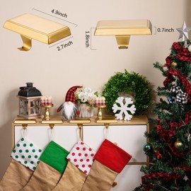 Christmas Stocking Holders Mantel Stocking Hangers Metal Hanging Hooks Stocking Holders Bases for Mantel Fireplace Stair Party Decoration (Gold, 6)
