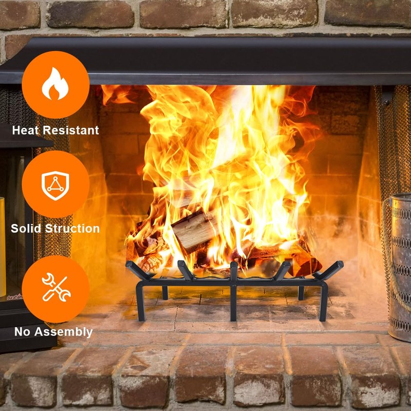 17 Inch Fireplace Grate with Ember Retainer,Cast Iron Fireplace Log