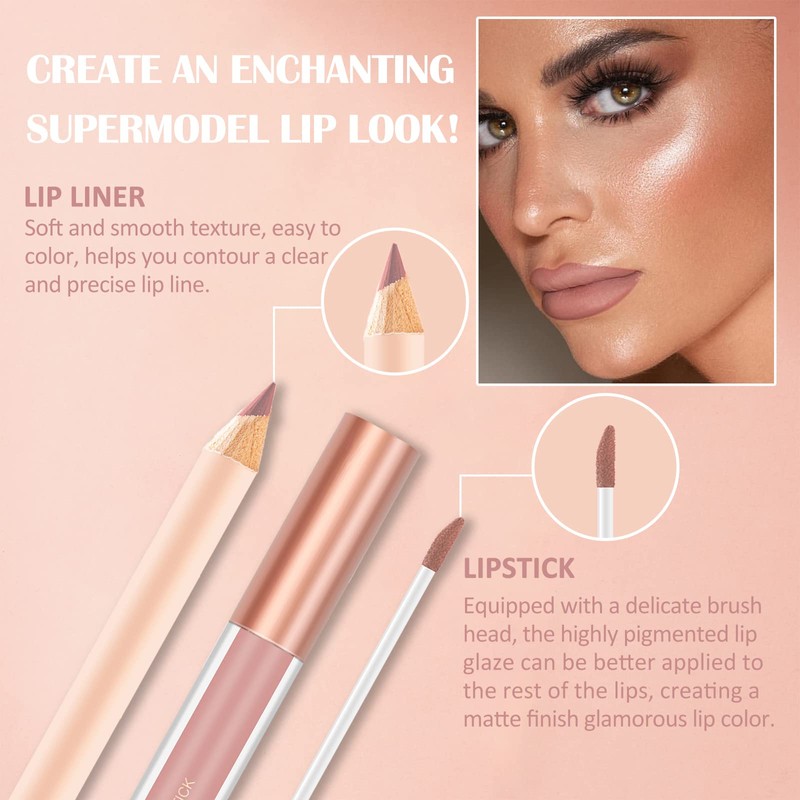 Prreal 2 x Lip Liner and Lipstick Makeup Set, Matte