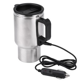 Bediffer 12V 450ml Electric Water Boiler for Cars - Durable Stainless Steel, Portable, Indicator Light, 450ml, Silver + Black