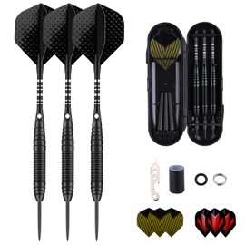 sanfeng Steel Tip Darts Set for Dartboard, Professional Darts with Metal Tip 22 Grams Black Aluminium Nylon Shafts 9 Flights 50 Rubber O-Rings 12 Spring Rings 1 Dart Sharpener Tool
