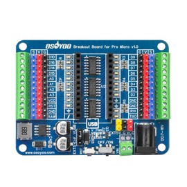 OSOYOO Pro Micro Shiled Breakout Board - GPIO Status LEDs, Power Protection, 3-Pin Sensor/Servo Ports, 5V/2A Independent Power Supply, Screw Terminals for Reliable Connections & Efficient Prototyping
