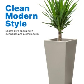 Step2 Tremont Tall Square Tapered Planter, Large Planters for Outdoor Plants, Gardening and Flower Pot for Patio or Porch, Efficient Drainage, Durable Plastic, Concrete, 1-Pack
