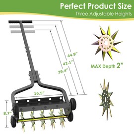 Seeutek 18 Inch Lawn Aerator, Upgraded Heavy Duty Manual Aerators Lawn Tool w/ 3D Steel Tines, 4 Wheels & Non-Slip Handle, Push Spike Aerator Suitable for Lawn, Garden and Yard