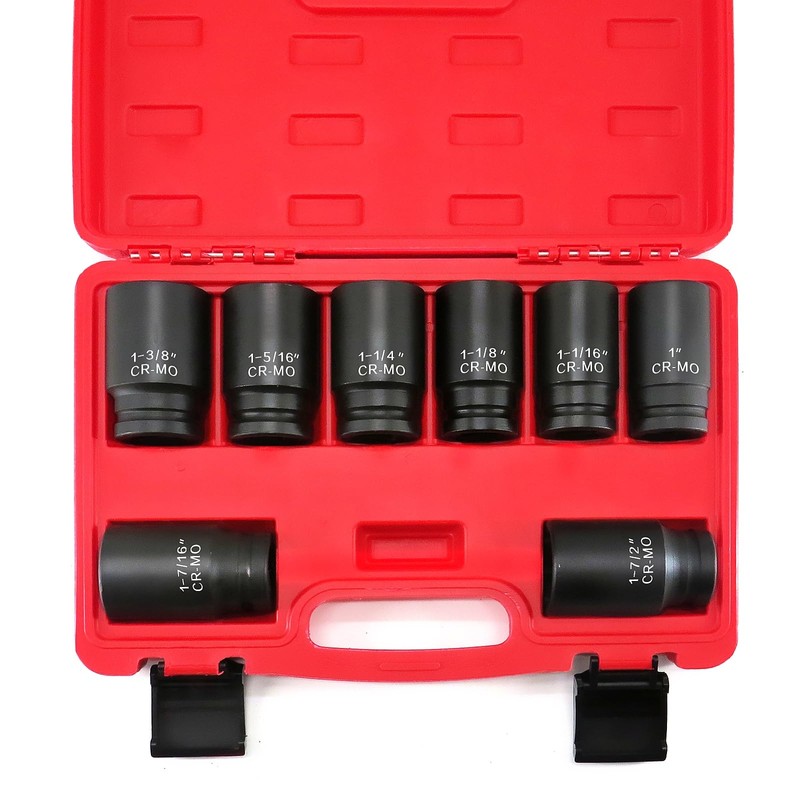 TONYNOL 3/4 Inch Drive Deep Impact Socket Set,6-Point,SAE(1"to 1-1/2"),8 Pcs,Cr-Mo.Heavy