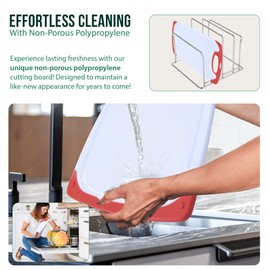 Plastic Cutting Boards for Kitchen, with Grips – Set of 3 Dishwasher-Safe, Non Slip Cutting Board with Juice Groove – Thick, Durable Cutting Boards for Meat and Vegetables by My Prime Kitchen, Red