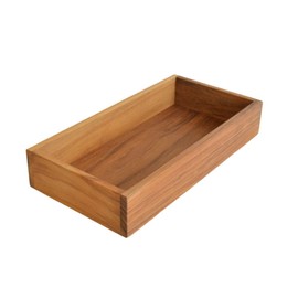 MANJA JFW-0064 Teak Wood Cutlery Case "Width 10.8 x Depth 5.4 inches (27.3 cm) x Depth 5.8 inches (5.7 cm) Total Height 2.2 inches (5.7 cm)" Wooden Natural Wood Grain Box Small Storage Tableware