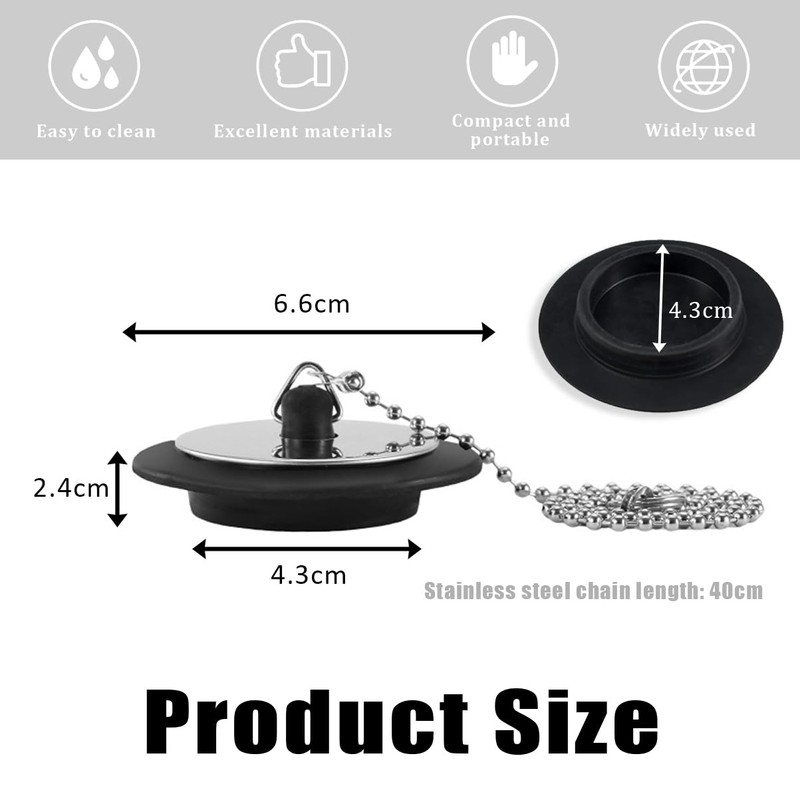 3-Pack Stainless Steel Sink Plug with Chain | Universal Drain