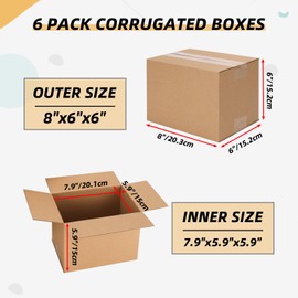 ZBEIVAN Shipping Boxes Mailers 8x6x6 inches Corrugated Cardboard Small Packing Kraft Moving Mailing Box, Pack of 6
