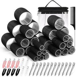 56 Pcs Hair Rollers Set for Blowout Look Long Hair, 30Pcs Rollers Hair Curlers in 5 Sizes with 24 Pcs Hair Clips and Storage Bag for Long Medium Short Hair Volume