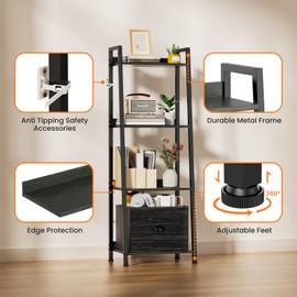 RbhAuto Upgrade 4-Tier Ladder Shelf, 48.2" Storage Rack Organizer,Ladder Bookshelf with Removable Drawer, Wood Metal Freestanding Storage Shelves for Living Room, Home Office, Bedroom, Kitchen