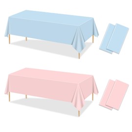 4Pcs Gender Reveal Table Cloths - Gender Reveal Table Decorations Rectangular Pink and Blue Tablecloth for Gender Reveal Decorations, Boy or Girl Gender Reveal Party Supplies, 51 X 86.6 Inch