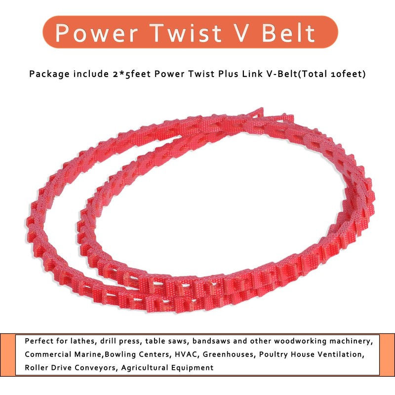 10FT Power Twist V Belt,1/2-Inch x 10 Feet A Type,