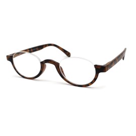 SA106 Bottom Half Plastic Rim Round Oval Powered Reading Glasses Tortoise +2.5