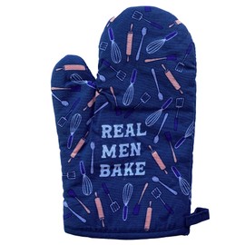 Real Men Bake Oven Mitt Funny Father's Day Cooking Chef Kitchen Glove Funny Graphic Kitchenwear Dad Joke Funny Food Novelty Cookware Blue Oven Mitt