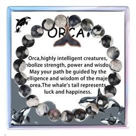 Fullrainbow Orca Healing Bracelet for Women,Whale Gifts,Orca Whale,Orca,Whales Jewelry,Inspirational Gifts (Black and White Orca Bracelet)