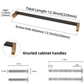 POVEFONK 6 Pack 12-1/2 inch(320mm) Matte Black and Champagne Bronze Kitchen Cabinet Handles Cabinet Pulls Black Drawer Pulls Kitchen Cabinet Hardware Kitchen Handles Drawer Pulls Dresser Handles