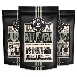 Pop Daddy Flavored Pretzels Sticks, Healthy Gourmet Pretzels Snacks, 7.5oz Individual Bags, 3 Pack, Garlic Parmesan
