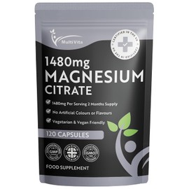 Magnesium Citrate 1,480mg 120 Vegan Capsules 2 Months Supply - Providing 440mg Elemental Magnesium Per Serving - Magnesium Capsules not Magnesium Tablets - High Strength Magnesium Supplement GMO Free