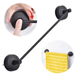 YOHOM Suction Cup Towel Bar for Shower 17 Inch Stainless Steel Bathroom Towel Rack Suction Washcloth Holder Vacuum Hand Towel Bar for Glass Shower Door Removable Towel (Matte Black, 17 INCH)