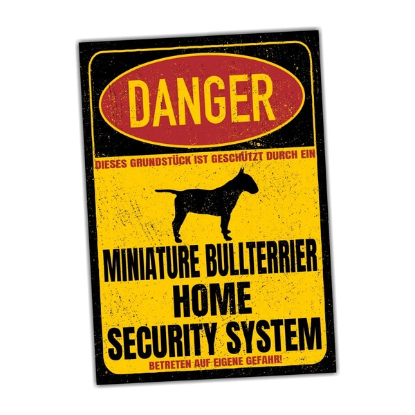 Miniature Bull Terrier Mini Bully Sign Danger Security System Door