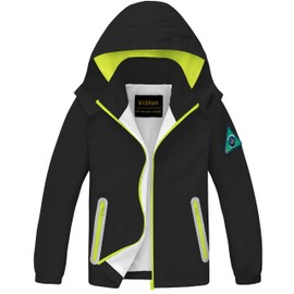 WICKHAM Boys Girls Waterproof Rain Jacket Detachable Hood Lightweight Raincoats for Kids Windbreaker Coat