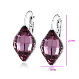 XUPING Silver Dangle Earrings for Women Leverback Crystal Small Huggie Cubic Zirconia Hypoallergenic Trendy Earring Jewelry（Red）, Cubic Zirconia, crystal