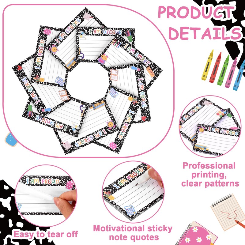 HCEWSBFD 24 Pcs Back to School Composition Inspirational Sticky Notes