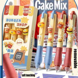 Lopenle 8 PCS Novelty Foodie Fun Erasable Gel Pens Hamburger Pen Fries Pens Soda Design Stationery Cute Writing Tools With Black Ink for School Office Journaling Christmas Birthday Party