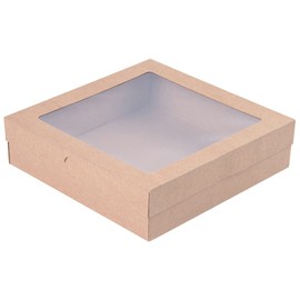 Restaurantware Cater Tek 9 x 9 x 2.4 Inch Catering Boxes 100 Insert Tab Lock Baked Goods Boxes - Window Lids Easy Assembly Kraft Paper Window Pastry Boxes For Charcuterie Or Cupcakes