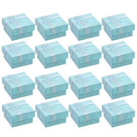 BESTOYARD Gift Box Accessory Paper Box Bowknot Accessory Case Square Ring Earring Ring Jewelry Storage Box Set of 16 (Blue)