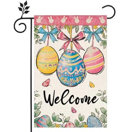 Welcome Easter Eggs 12x18 inch Double-side Burlap Garden Flag Home Outdoor Yard Holiday Spring Decoration Flag