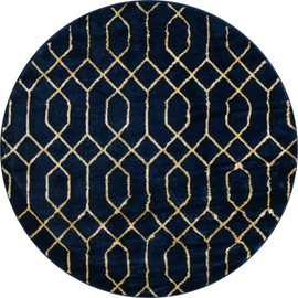 Unique Loom Glam Collection Area Rug - Trellis (5' 3" Round, Navy Blue Gold/ Gold)