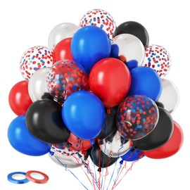 Red Blue Black Balloons, 60PCS Red and Blue Party Balloons, 12Inch Metallic Silver Balloons Dark Red Blue Confetti Balloons for Boys Birthday Graduation Baby Shower Hero Super Spider Party Decorations