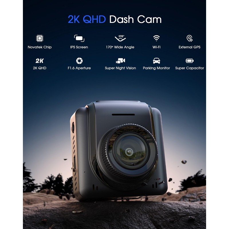 Dash Cam WiFi 2K, Car Camera with APP, Front Dash