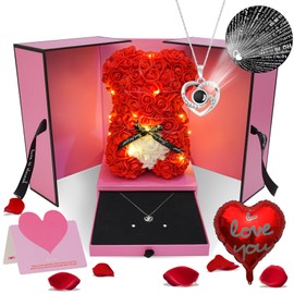 HYRIXDIRECT Flowers Rose Bear Valentine's Day Gifts Lighted up Artificial Forever Rose Everlasting Flower Teddy Bear Gifts for Her Women Mom Wife Wedding Mothers Day