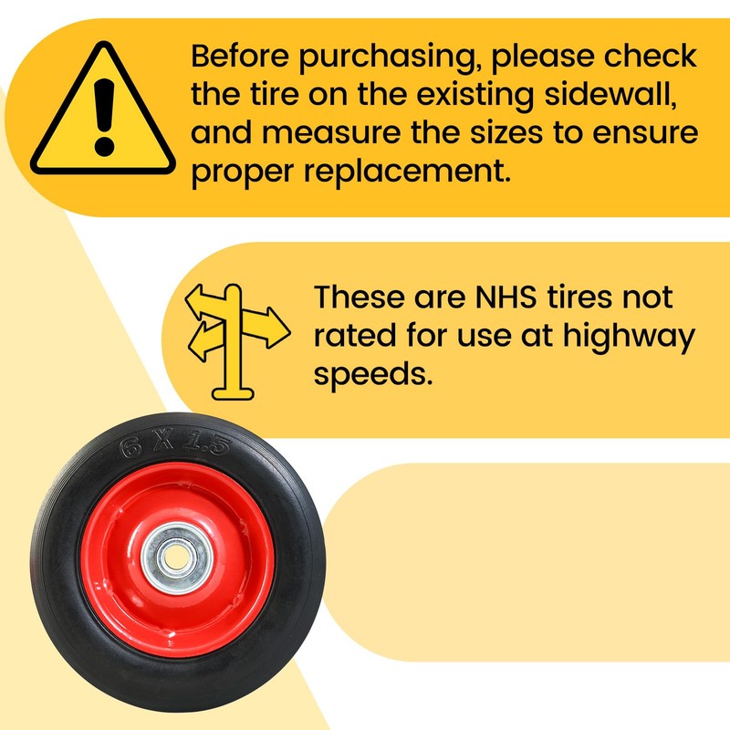 MZREXN 6" x 1.5" Flat Free Solid Rubber Tire and