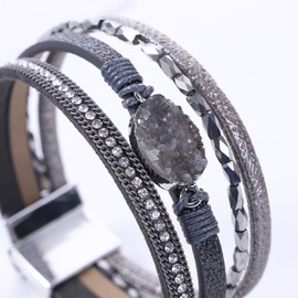 Brazaletes para Mujer, Pulseras Mujer, Pulsera Mujer con Cierre Magnético, Bohemio Pulsera de Cuero Brazalete, Regalo para Mujeres, Pulsera Inspiradora Graduacion, Regalitos Cumpleaños, 200mm(Gris)