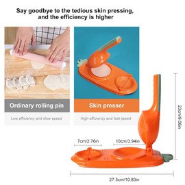 BEEK 503T 2-in-1, Manual Dough Press, Skin Shape, Automatic Machine, Ravioli Empanada Maker, Moulds, Dumpling Cutter (Orange), Acrylic
