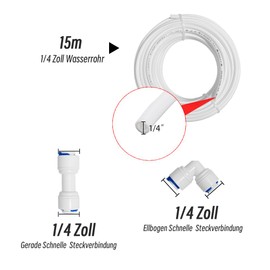 PAROAD 15 m 6.35 mm (1/4 inch) Fridge Hose, Water Inlet Line Connection Set for Refrigerator, Side by Side, Water Hose, Reverse Osmosis System, Aquarium, (I + L Shape Quick Connector)