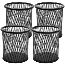 DIFIT 4PC Pen Holder, Metal Pen Pot, Black Pencil Pot, Mesh Pen Holder, Portable Durable Pen Cup, Pen Pots for Desk, Pen Holder for Office/Learning/School/Home, Round