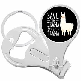 Save The Drama for Your Llama Black Nail Clippers Plus Bottle Opener Keychain