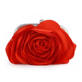 Fecialy Women Evening Bag Floral Satin Clutch Purses with Chain Rose Pattern Purse Party Prom Handbags