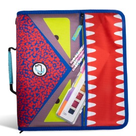 Case-it The Dual 2-in-1 Zipper Binder | Two 1.5-Inch D-Rings, 600 Sheet Capacity, Pencil Pouch & Multiple Pockets | School & Office Organizer with Shoulder Strap | Dual-101 Monster Design Red