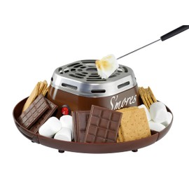Nostalgia Tabletop Indoor Electric S'mores Maker - Smores Kit With Marshmallow Roasting Sticks and 4 Trays for Graham Crackers, Chocolate, and Marshmallows - Movie Night Supplies - Brown