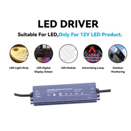 LED Driver 150W 12V UL Listed Transformer, Waterproof IP67 Power Supply, 100-130V AC to 12V DC Low Voltage Adapter for Outdoor Use