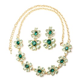 Ever Faith Flower Jewelry Set for Women, Sparkly Rhinestone Crystal Wedding Party Vintage Floral Choker Necklace Dangle Drop Earrings Sets for Cocktail Prom Party Green