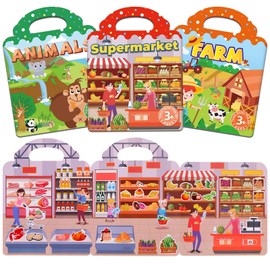 FayrVind 3 Pack Reusable Sticker Book for Kids Toddlers, Waterproof Puffy Sticker Activity Books for Travel Toys, Plane Road Trip Activities, Birthday Gifts, Education Learning